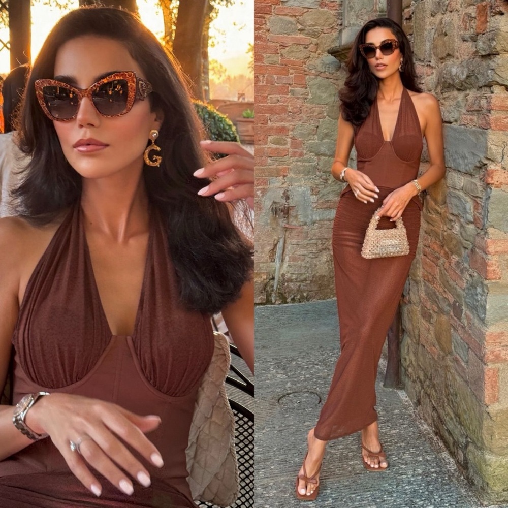 Camila Coelho Carolina Midi Dress in Brown Size Small NEW!